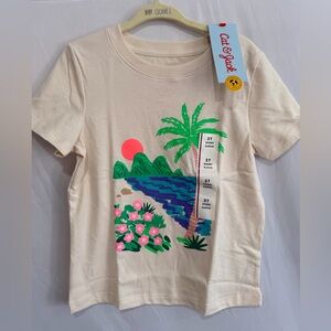 Cat & Jack Cream T-Shirt with Tropical Scene